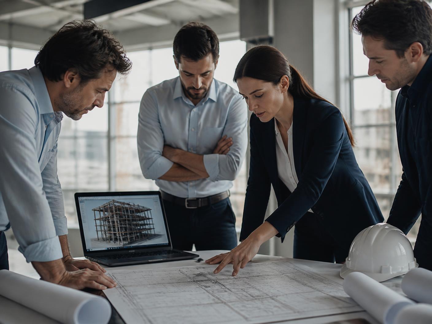 Equipe técnica da NOVAH e cliente analisando projeto executivo e modelo BIM em reunião de compatibilização